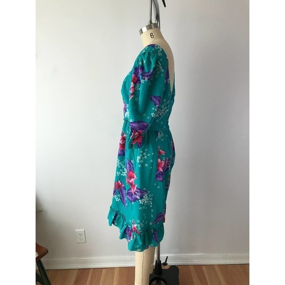 70s Hawaiian Floral Jumpsuit Mod Blue Maxi Romper Tropical Teal - Picture 7 of 10